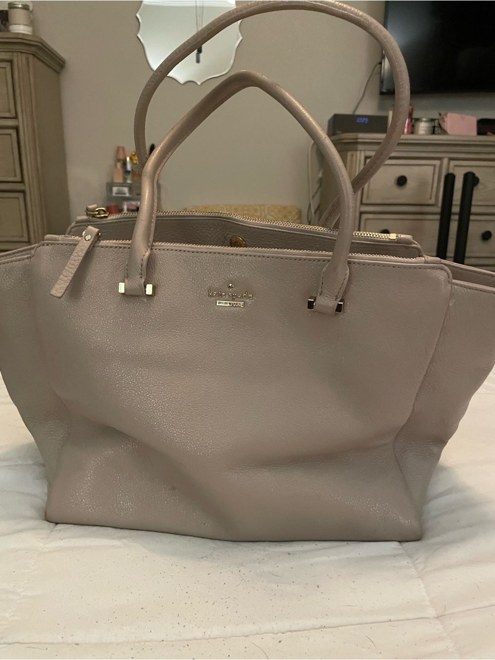 kate spade pebble leather tote in light taupe blush